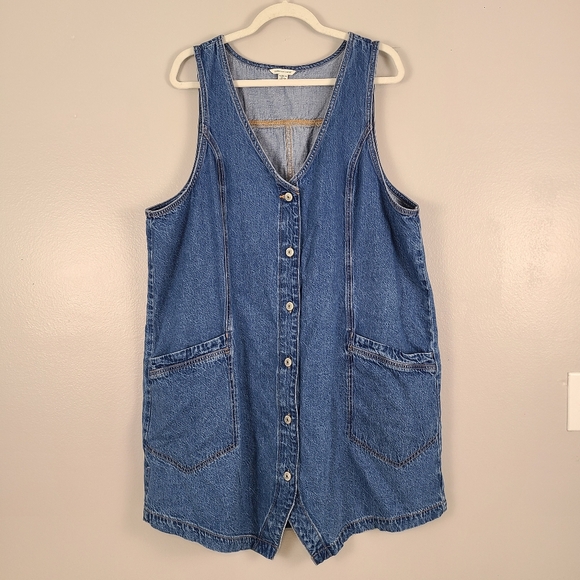 American Eagle Outfitters Dresses & Skirts - American Eagle Classic Cotton Minimal Blue Denim Tank Button-front Dress Pockets